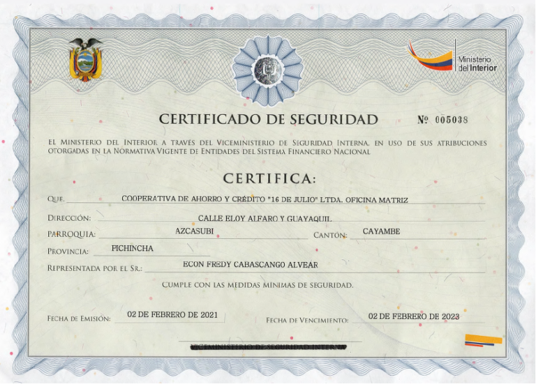 Certificación Seguridad   16 De Julio